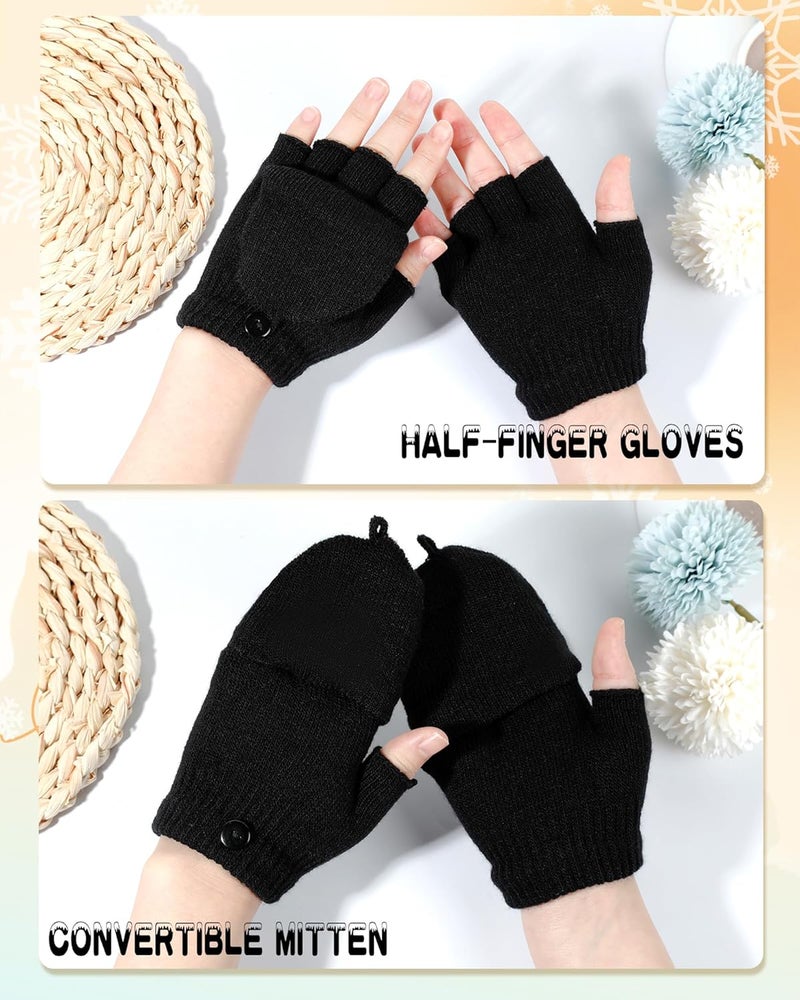 ONESING 3 Pairs Kids Fingerless Gloves with Mitten Cover Convertible Knit Gloves Kids Fingerless Mittens for Boys Girls - Image 3